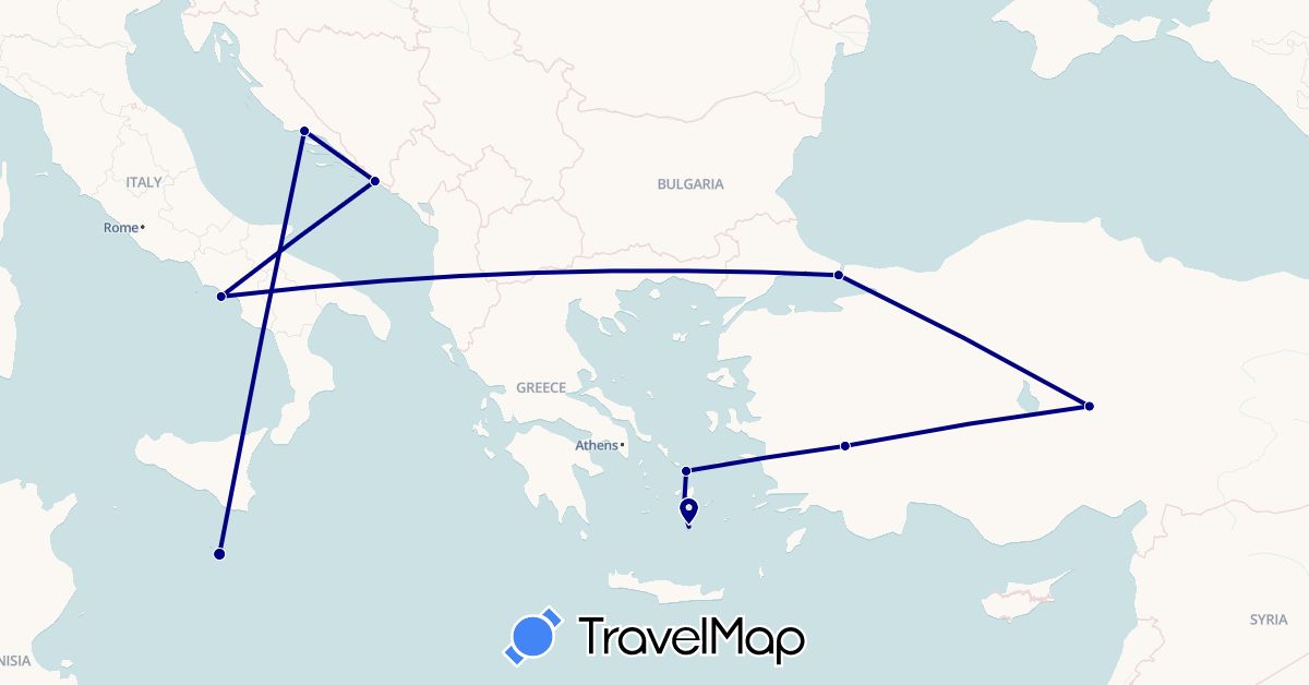 TravelMap itinerary: driving in Greece, Croatia, Italy, Malta, Turkey (Asia, Europe)